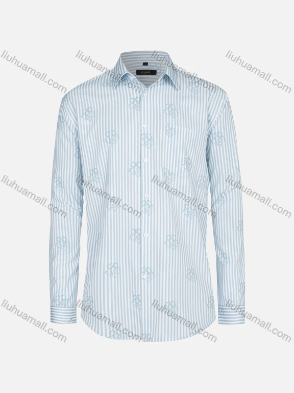 Wholesale Men's Casual Collared Striped Floral Print Patch Pocket Button Down Long Sleeve Shirt