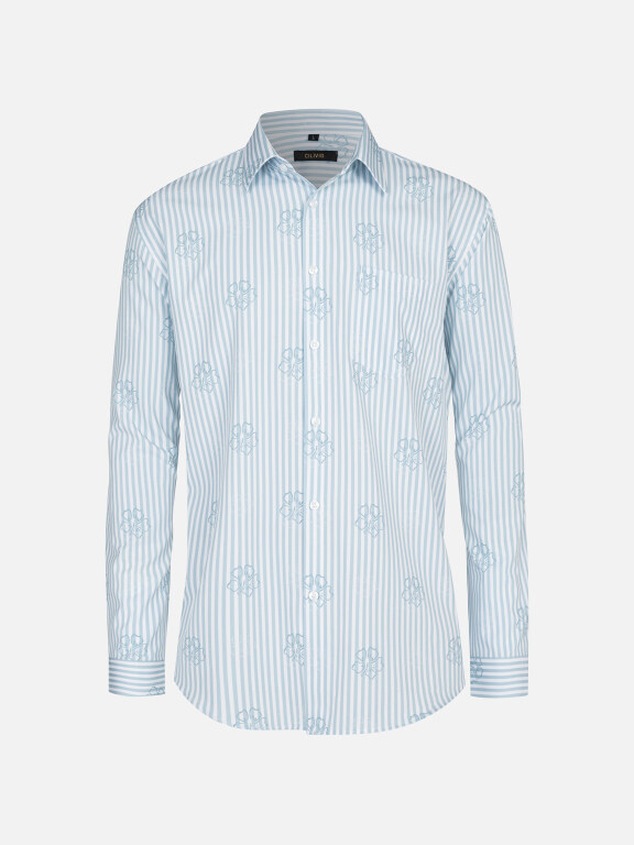 Men's Casual Collared Striped Floral Print Patch Pocket Button Down Long Sleeve Shirt, Clothing Wholesale Market -LIUHUA, Men, Men-s-Tops, Men-s-Hoodies-Sweatshirts