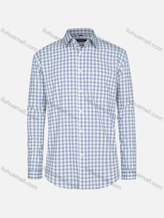 Wholesale Men's Casual Collared Plaid Print Patch Pocket Button Down Curved Hem Long Sleeve Shirt