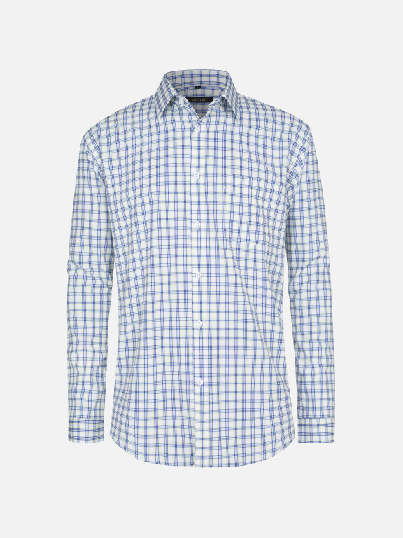 Men's Casual Collared Plaid Print Patch Pocket Button Down Curved Hem Long Sleeve Shirt, Clothing Wholesale Market -LIUHUA, Men, Men-s-Suits-Blazers