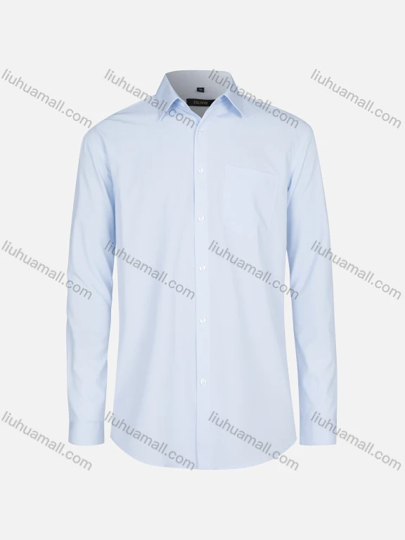 Wholesale Men's Business Collared Plain Patch Pocket Button Down Curved Hem Long Sleeve Shirt