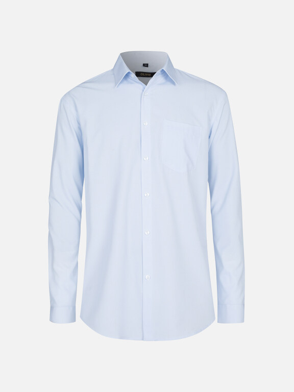Men's Business Collared Plain Patch Pocket Button Down Curved Hem Long Sleeve Shirt, Clothing Wholesale Market -LIUHUA, Men, Men-s-Tops, Men-s-Hoodies-Sweatshirts