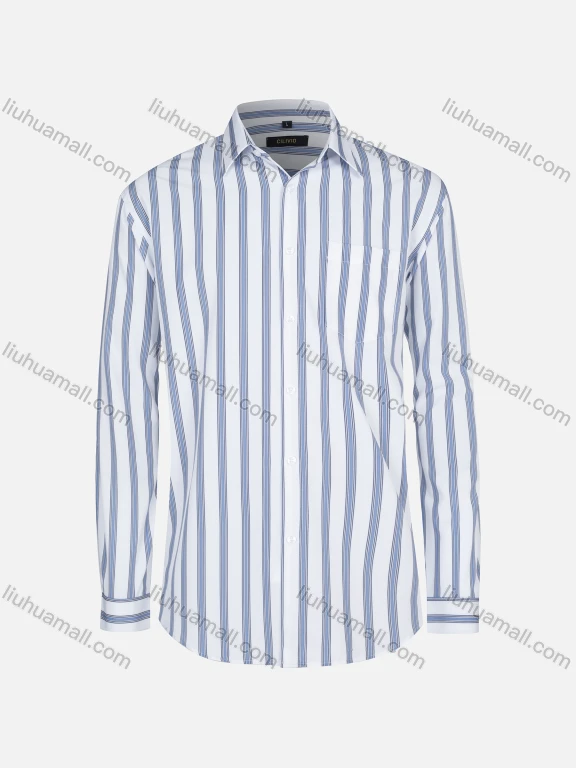 Wholesale Men's Casual Collared Striped Print Patch Pocket Button Down Long Sleeve Shirt