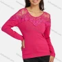 Wholesale Women's Casual Round Neck Long Sleeve Mesh Rhinestone Pain Top preview
