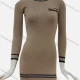 Wholesale Women's Elegant Crew Neck Chain Deco Long Sleeve Knitted Short Dress 110# Khaki Clothing Wholesale Market Liuhua