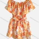 Wholesale Women's Casual Off Shoulder Ruffle Hem Floral Print Romper With Belt Orange Clothing Wholesale Market Liuhua