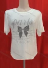 Wholesale Women's Casual Rhinestone Appliques Round Neck Short Sleeve Tee - Liuhuamall