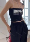 Wholesale Women's Casual Letter Print Spaghetti Straps Crop Cami Top - Liuhuamall
