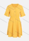 Wholesale Women's Causal V-Neck Trumpet Sleeve Button Pleated Dress - Liuhuamall