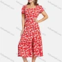 Wholesale Women's Square Neck Short Sleeve Side Slit Floral Print Midi Dress With Belt preview