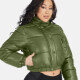 Women's Fashion PU Leather Stand Collar Button Down Crop Puffer Jacket 552# Olive Drab Clothing Wholesale Market -LIUHUA
