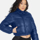 Women's Fashion PU Leather Stand Collar Button Down Crop Puffer Jacket 552# Medium Blue Clothing Wholesale Market -LIUHUA