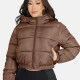 Women's Fashion Hooded Crop Zipper Puffer Jacket 208# Coffee Clothing Wholesale Market -LIUHUA