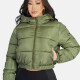 Women's Fashion Hooded Crop Zipper Puffer Jacket 208# Olive Drab Clothing Wholesale Market -LIUHUA