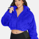 Women's Fashion Stand Collar Crop Zipper Fuzzy Fluffy Jacket 2033# Blue Clothing Wholesale Market -LIUHUA