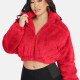 Women's Fashion Stand Collar Crop Zipper Fuzzy Fluffy Jacket 2033# Red Clothing Wholesale Market -LIUHUA