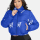 Women's Fashion Stand Collar Butterfly Print Zipper Crop Puffer Jacket 888# Blue Clothing Wholesale Market -LIUHUA