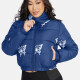 Women's Fashion Stand Collar Butterfly Print Zipper Crop Puffer Jacket 888# Medium Blue Clothing Wholesale Market -LIUHUA