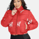 Women's Fashion Stand Collar Butterfly Print Zipper Crop Puffer Jacket 888# Red Clothing Wholesale Market -LIUHUA