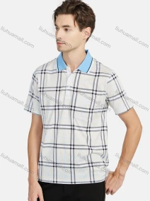 Wholesale Men's Casual Plaid Print Contrast Short Sleeve Patch Pocket Polo Shirts, LIUHUA CLOTHING WHOLESALE