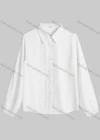 Wholesale Women's Casual Plain Collared Lace Trim Long Sleeve Button Down Blouse - Liuhuamall