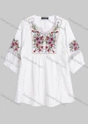 Wholesale Women's Casual Floral Ruched Notched Neck Lace Trim Half Sleeve Blouse A127# - Liuhuamall