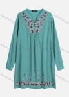 Wholesale Women's Casual Floral Embroidered Ruched Pearl Decor Notched Neck Long Sleeve Tunic ZT3023-2 - Liuhuamall