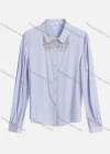 Wholesale Women's Casual Plain Collared Ruched Rhinestone Button Down Long Sleeve Blouse - Liuhuamall