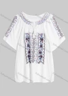 Wholesale Women's Casual Floral Tie Neck Shirred Ruched Short Sleeve Blouse HF8961-2 - Liuhuamall