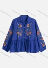 Wholesale Women's Casual Floral Ruffle Hem Turn-down Collar Button Front Long Sleeve Crop Blouse - Liuhuamall