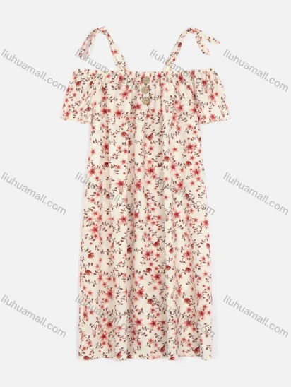 Wholesale Women's Casual Cold Shoulder Button Decor Floral Short Dress 4105#