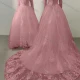 Wholesale Women's Glamorous Sweetheart Short Sleeeve Sequin Lace Up Back Appliques Floor Length Wedding Dress 3033-1# Pale Violet Red Clothing Wholesale Market Liuhua