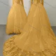 Wholesale Women's Glamorous Sweetheart Short Sleeeve Sequin Lace Up Back Appliques Floor Length Wedding Dress 3033-1# Orange Clothing Wholesale Market Liuhua