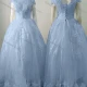 Wholesale Women's Elegant Wedding Sweetheart Cap Sleeve Lace Up Pearl Decor Maxi Bridesmaid Dress 2029# Light Blue Clothing Wholesale Market Liuhua