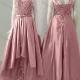 Wholesale Women's Elegant Wedding Bateau Neck Cap Sleeve Lace Up Pearl Decor Splicing Floor Length Bridesmaid Dress 2210# Pale Violet Red Clothing Wholesale Market Liuhua