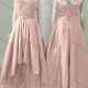 Wholesale Women's Elegant Wedding Bateau Neck Cap Sleeve Lace Up Pearl Decor Splicing Floor Length Bridesmaid Dress 2210# Pink Clothing Wholesale Market Liuhua