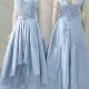 Wholesale Women's Elegant Wedding Bateau Neck Cap Sleeve Lace Up Pearl Decor Splicing Floor Length Bridesmaid Dress 2210# Light Blue Clothing Wholesale Market Liuhua