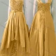 Wholesale Women's Elegant Wedding Bateau Neck Cap Sleeve Lace Up Pearl Decor Splicing Floor Length Bridesmaid Dress 2210# Orange Clothing Wholesale Market Liuhua