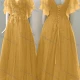 Wholesale Women's Elegant Wedding V Neck Layered Sleeve Lace Up Pearl Decor Maxi Bridesmaid Dress 2204# Orange Clothing Wholesale Market Liuhua