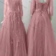 Wholesale Women's Elegant Wedding Bateau Neck 3/4 Sleeve Lace Up Pearl Decor Floor Length Bridesmaid Dress 2211# Pale Violet Red Clothing Wholesale Market Liuhua