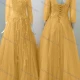 Wholesale Women's Elegant Wedding Bateau Neck 3/4 Sleeve Lace Up Pearl Decor Floor Length Bridesmaid Dress 2211# Orange Clothing Wholesale Market Liuhua