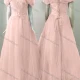 Wholesale Women's Elegant Wedding Off Shoulder Lace Up Pearl Decor Floor Length Bridesmaid Dress 2203# Pink Clothing Wholesale Market Liuhua