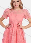 Wholesale Women's Casual Round Neck Puff Sleeve Ruffle Hem Embroidery Knee Length Dress - Liuhuamall