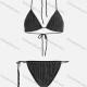 Wholesale Women's Sexy Plain Ribbed Spaghetti Strap Bikini Swimsuit 2-piece Set Black Clothing Wholesale Market Liuhua