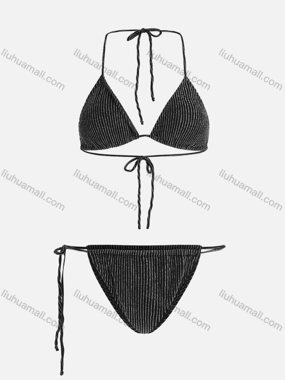 Wholesale Women's Sexy Plain Ribbed Spaghetti Strap Bikini Swimsuit 2-piece Set