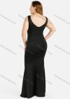 Wholesale Women's Elegant Plain Deep V-Neck Zip Back Sequin Split Wrap Hem Evening Dress - Liuhuamall