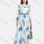 Wholesale Women's Chiffon Long Sleeve Ruched Plants & Floral Print Maxi Dress With Belt preview