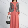 Wholesale Women's Long Sleeve Round Neck Houndstooth Splicing A-line Maxi Dress With Belt preview