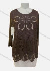 Wholesale Women's Elegant Floral Sequin Embroidery Round Neck Sheer Half Sleeve Blouse - Liuhuamall