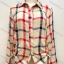 Wholesale Women's Gingham Print Drawstring Side Button Down Casual Shirt preview